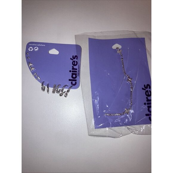 Claire’s 6prs Hoop Earrings Card, 3prs Stackable Earrings, & 1 Anklet. New - Picture 2 of 5
